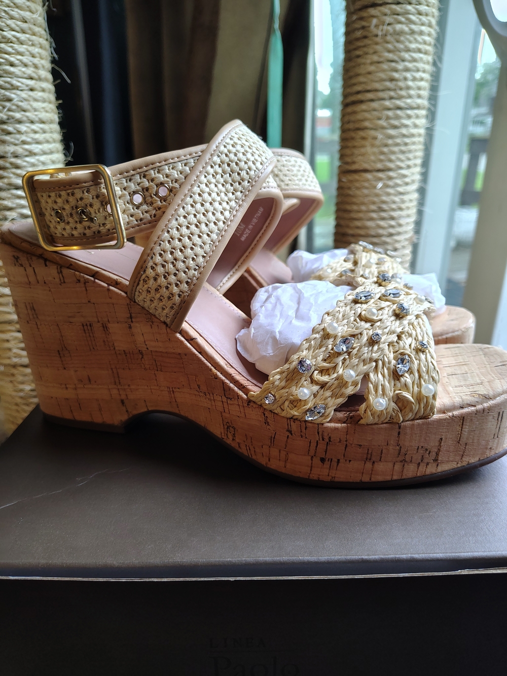 Paolo Women’s Woven Cork Wedge Sandal in Natural